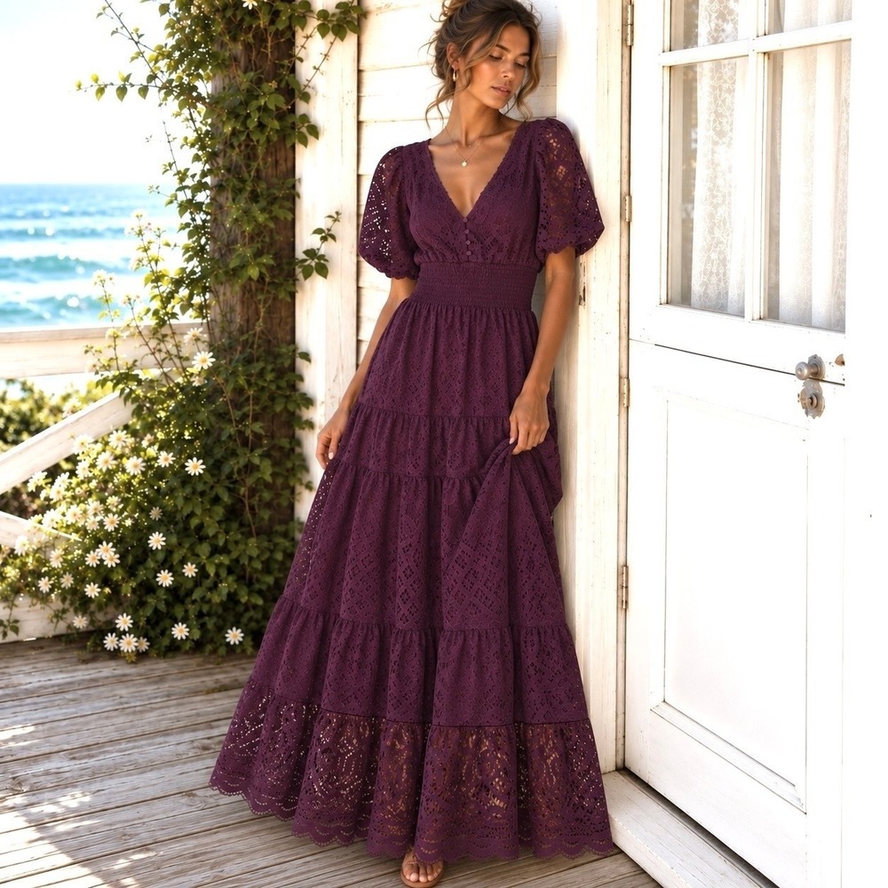 Anthropologie J Gee Medium Maxi Dress Cottagecore Romantic Boho Coquette Fairy